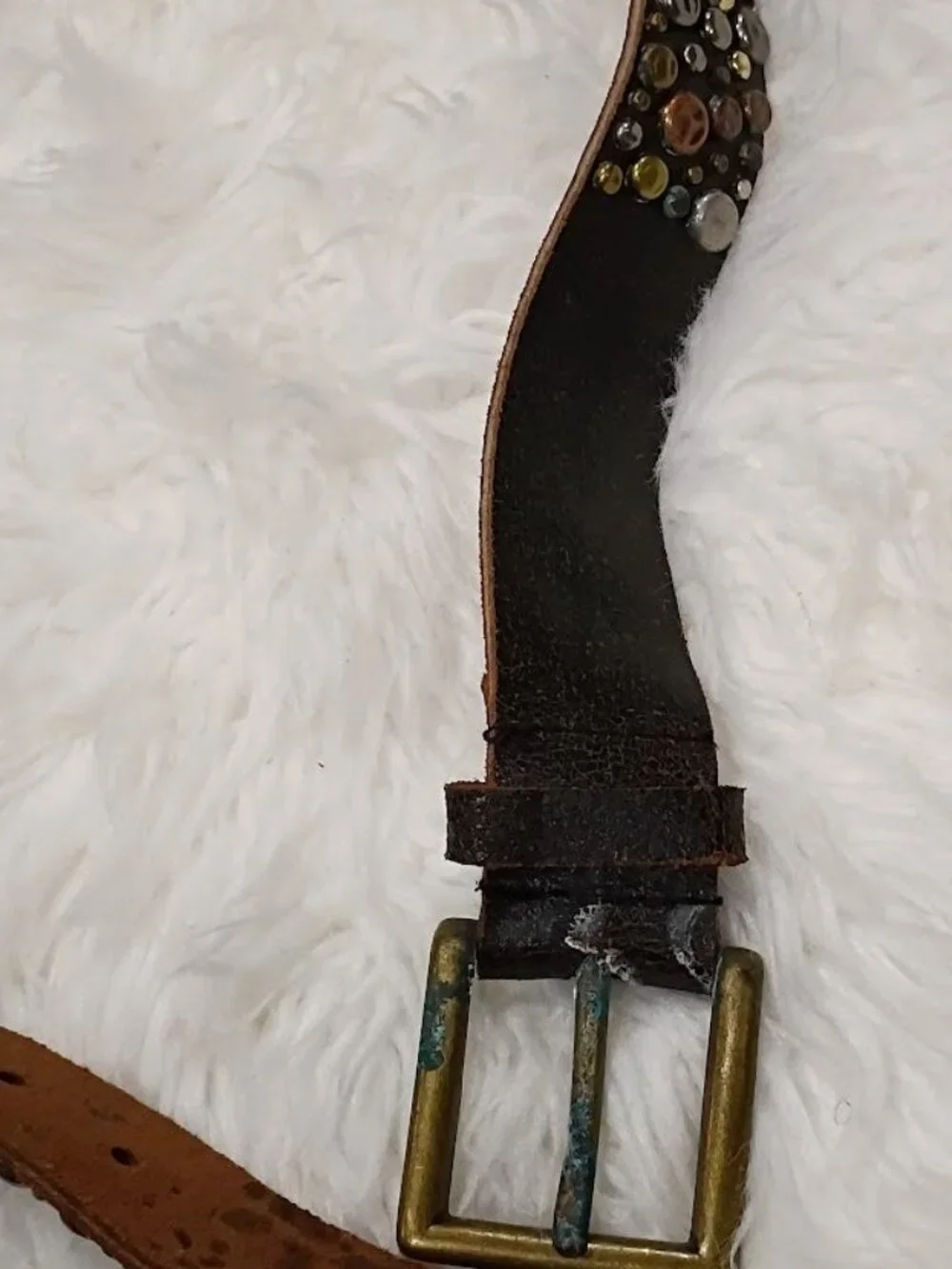 Brown Leather Belt With Metal Studs & Peace Symbols XL 47 Inches